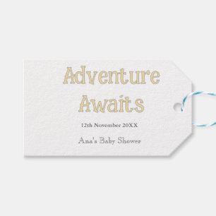 Abenteuer wartet Baby Shower Name Datum Pastell Geschenkanhänger