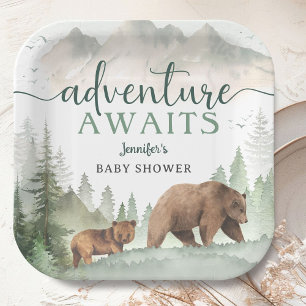 Abenteuer wartet Baby Shower Wald Pappteller
