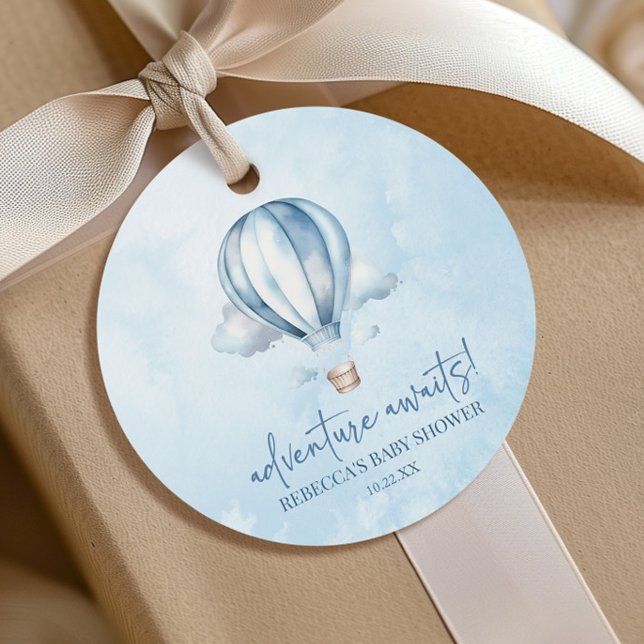 Abenteuer wartet! Blue Hot Air Balloon Baby Dusche Geschenkanhänger (Von Creator hochgeladen)