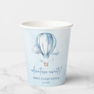 Abenteuer wartet! Blue Hot Air Balloon Baby Dusche Pappbecher