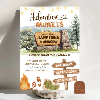 Abenteuer wartet Camping-Hochzeit Einladung