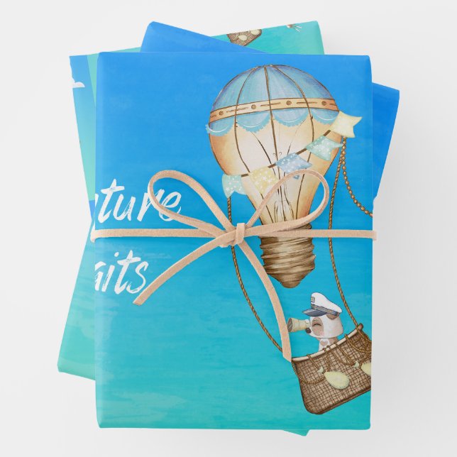 Abenteuer wartet Heißluftballon Affen Tiere Geschenkpapier Set (Beispiel)