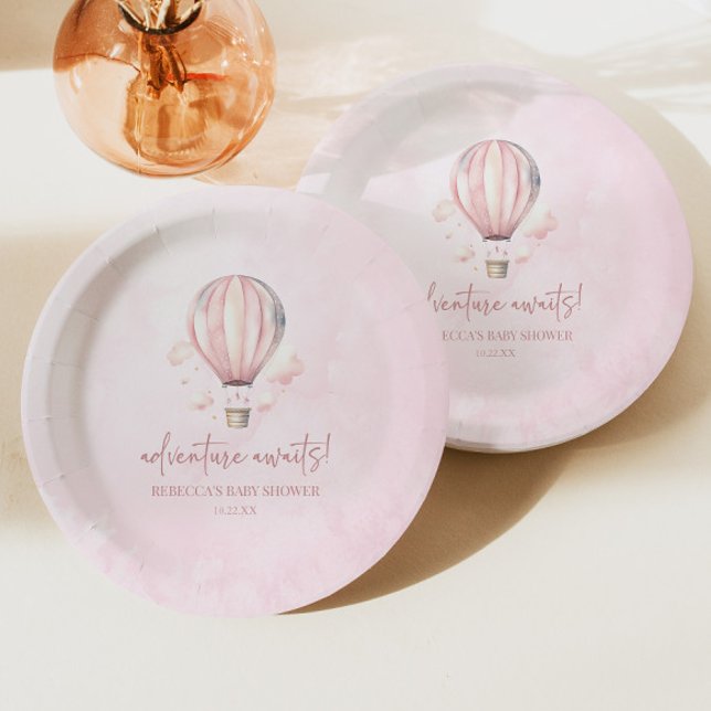 Abenteuer wartet! Pink Hot Air Ballon Babydusche Pappteller (Von Creator hochgeladen)