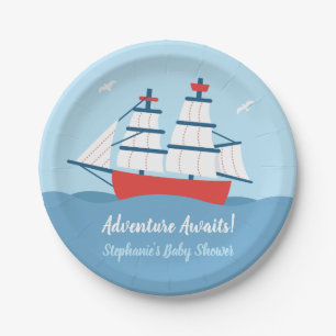 Abenteuer wartet Schiff Nautische Baby Shower Tell Pappteller