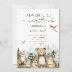 Abenteuer wartet Tier Wald Baum Baby Shower Einladung