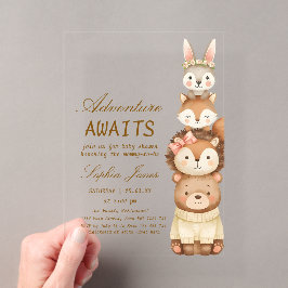 Abenteuer wartet Wald Süße Tiere Baby Shower Acryleinladungen