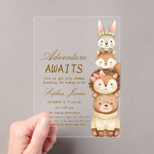 Abenteuer wartet Wald Süße Tiere Baby Shower Acryleinladungen