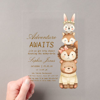 Abenteuer wartet Wald Süße Tiere Baby Shower Acryleinladungen