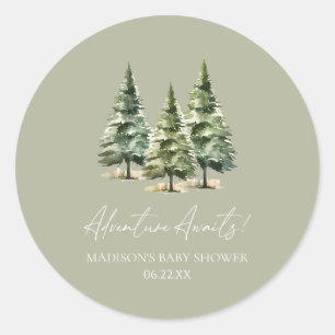 Abenteuer wartet! Winter Pine Trees Baby Dusche Runder Aufkleber