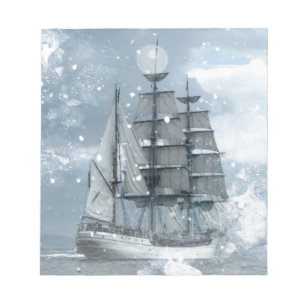 Abenteuer Winter Schneesturm Vintage Piratenschiff Notizblock