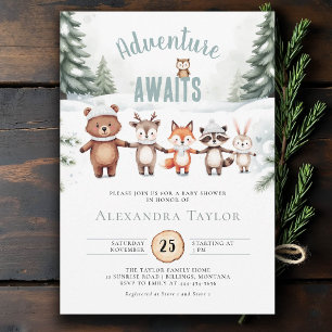 Abenteuer Woodland Animals Pine Winter Baby Dusche Einladung