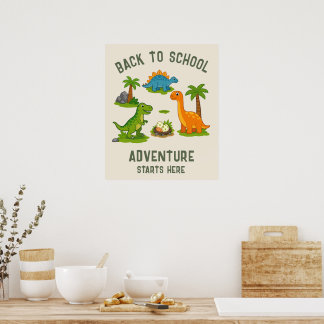 Abenteuer zum neuen Schuljahr beginnt hier Dinosau Poster