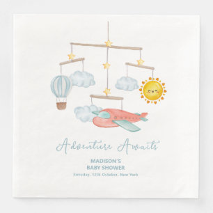 Abenteuerflugzeug Heißluftballon Baby Shower Serviette