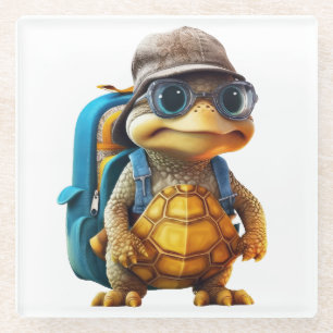 Abenteuerliche Niedliche kleine Schildkröte mit Ru Glasuntersetzer
