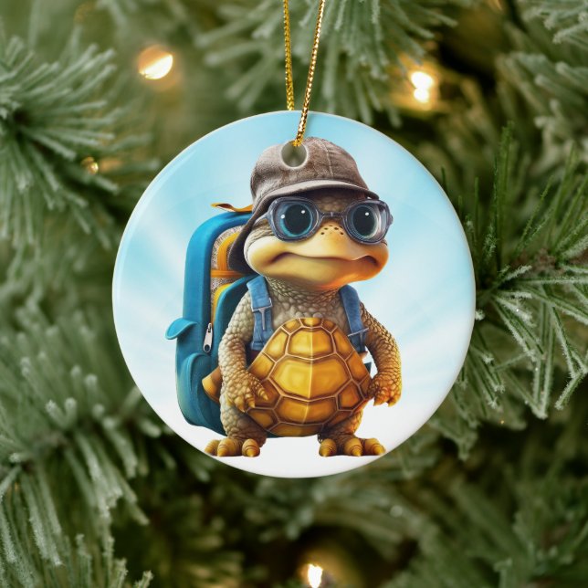 Abenteuerliche Niedliche kleine Schildkröte mit Ru Keramik Ornament (Baum)