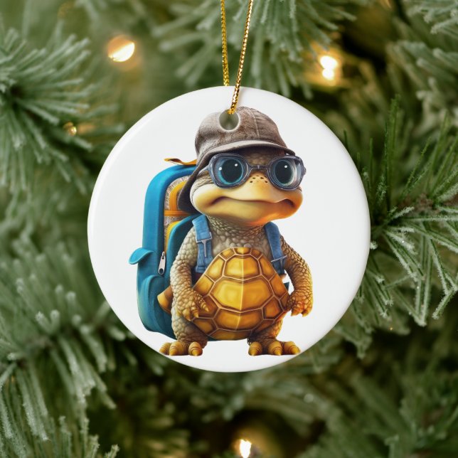 Abenteuerliche Niedliche kleine Schildkröte mit Ru Keramik Ornament (Baum)