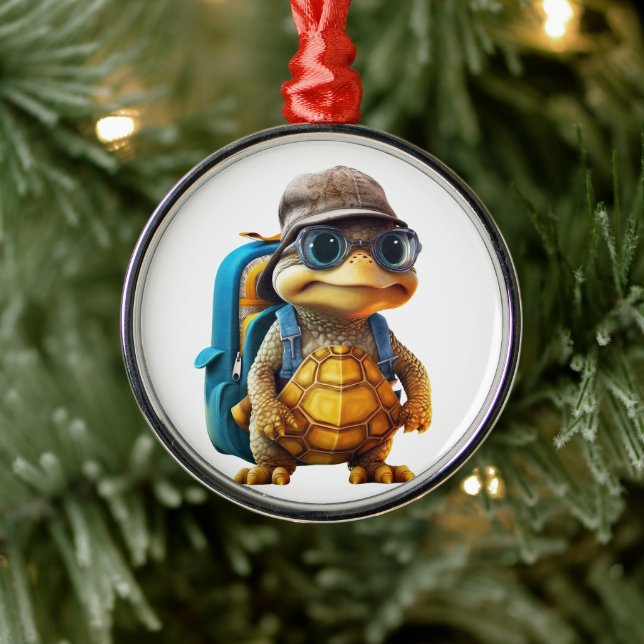 Abenteuerliche Niedliche kleine Schildkröte mit Ru Ornament Aus Metall (Baum)