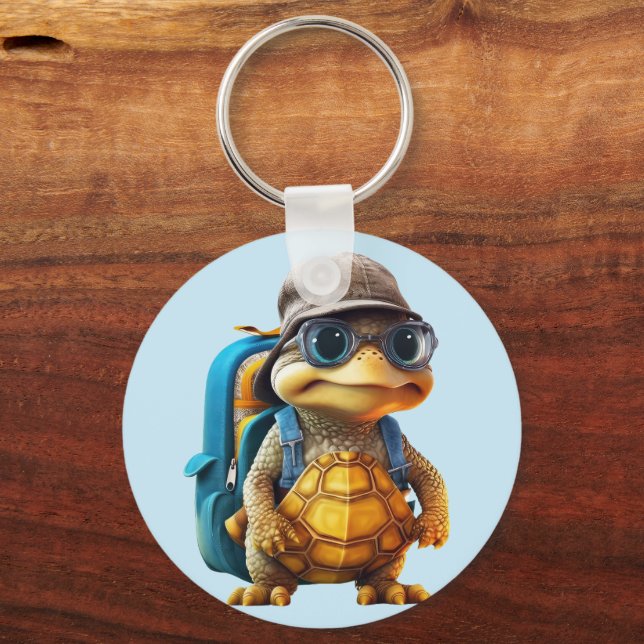 Abenteuerliche Niedliche kleine Schildkröte mit Ru Schlüsselanhänger (Vorderseite)