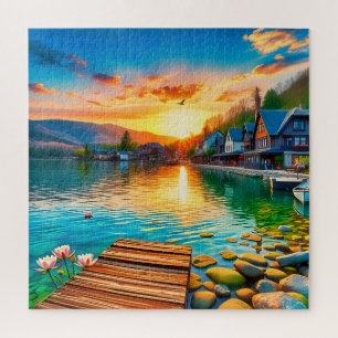 Abenteuerliches Seendorf bei Sonnenuntergang