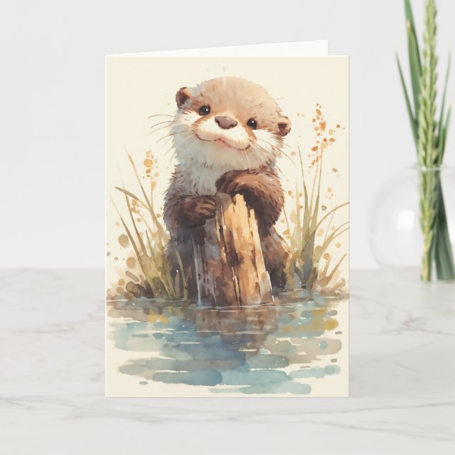 Abenteuerlustige Otter, die Dock halten Karte (Vorderseite)