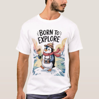 Abenteuerlustige Pinguin mit Karte & Kamera-Design T-Shirt