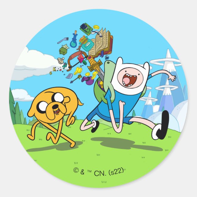 Abenteuerzeit | Finn's Backpack Adventure Gear Runder Aufkleber (Vorderseite)
