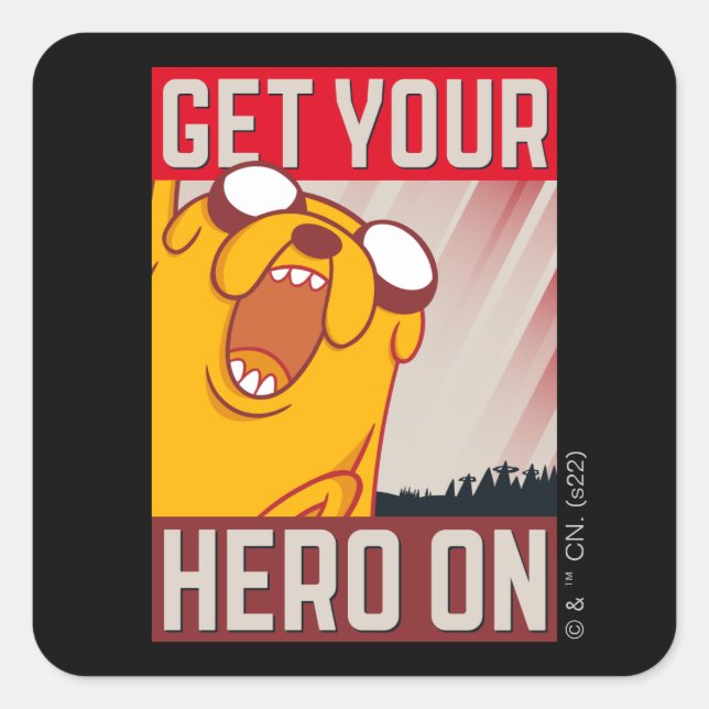 Abenteuerzeit | Jake "Get Your Hero On" Quadratischer Aufkleber (Vorderseite)