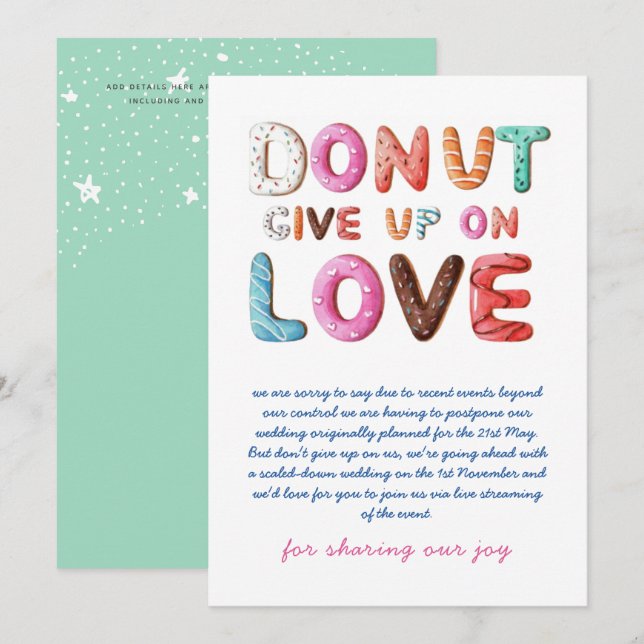 ABER aufgeben bei der Liebe Änderung der Datumsplä Einladung (Vorne/Hinten)