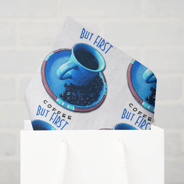 Aber das erste KAFFEE Blue Cup Saucer Foto Seidenpapier (Geschenk Tasche)