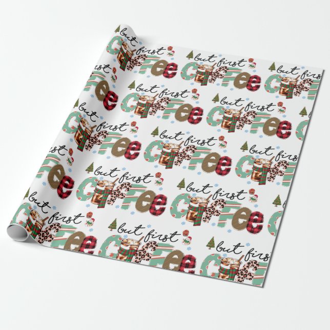 Aber der erste Kaffee frohe Weihnachten Geschenkpapier (Ungerollt)