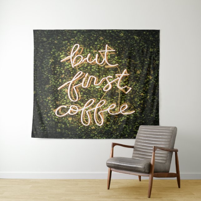Aber erst Kaffee, Neonlicht Zitat Sprichwort Wandteppich (Beispiel (Horizontal))