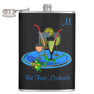 Aber erste Cocktails trinken Zitat Monogramm Flachmann