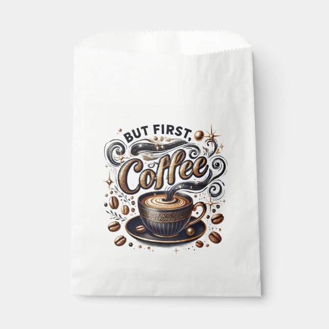 Aber erste Kaffeekunst - Stilvolles Gold Design Geschenktütchen (Vorderseite)