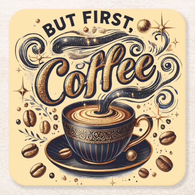 Aber erste Kaffeekunst - Stilvolles Gold Design Rechteckiger Pappuntersetzer (Vorderseite)