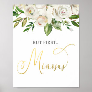 Aber First Mimosas White Floral Gold Poster