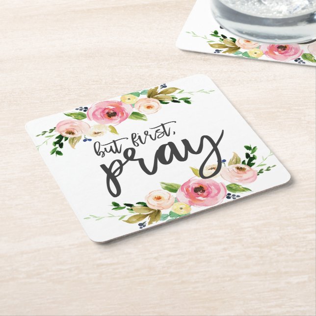 Aber zuerst, Bete, florales Gebet Boho blumengesch Rechteckiger Pappuntersetzer (angewinkelt)