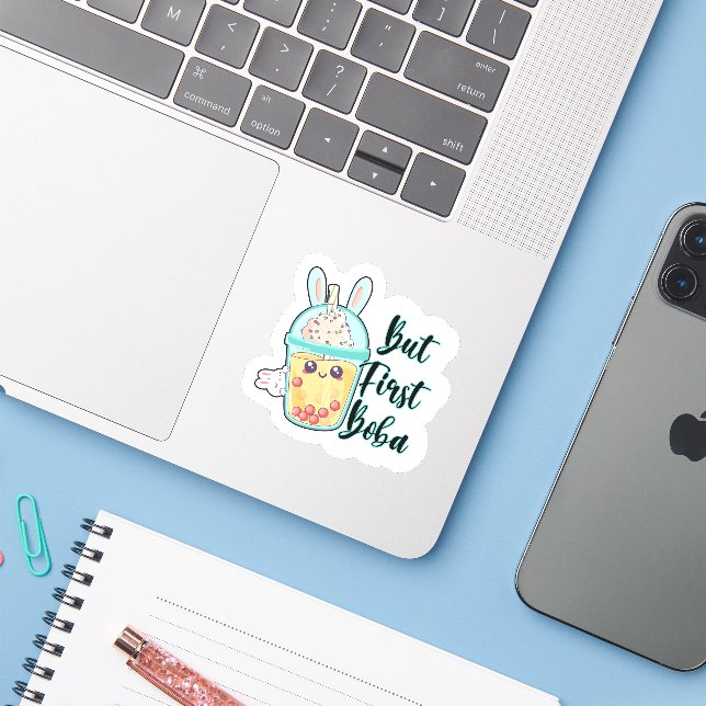 Aber zuerst Boba Sticker (Laptop mit iPhone)