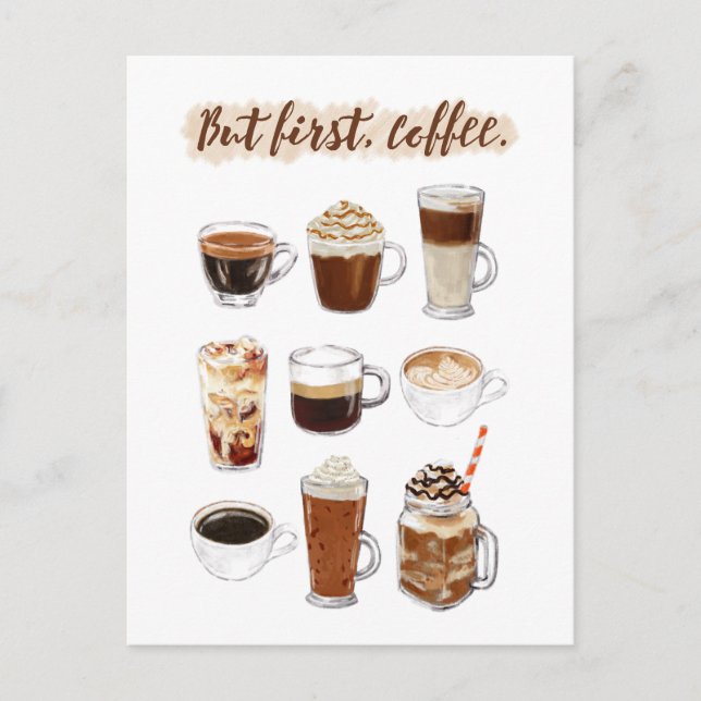 "Aber zuerst, Kaffee" Postkarte (Vorderseite)