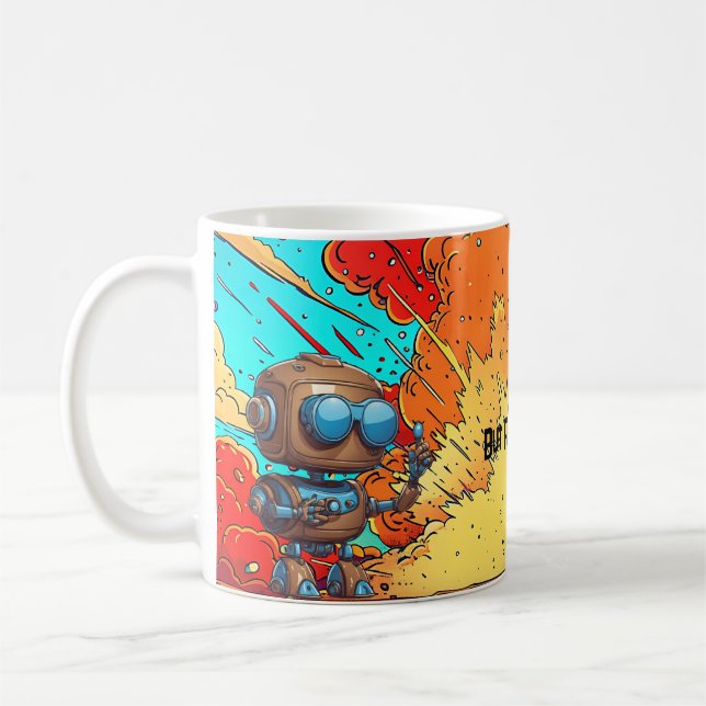 Aber zuerst, Kaffee! Robot-Cartoon-Explosion Kaffeetasse (Links)