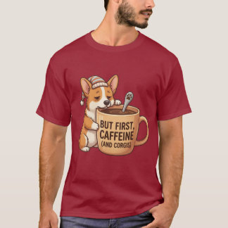 Aber zuerst, Koffein & Corgis Lustiger schlafender T-Shirt