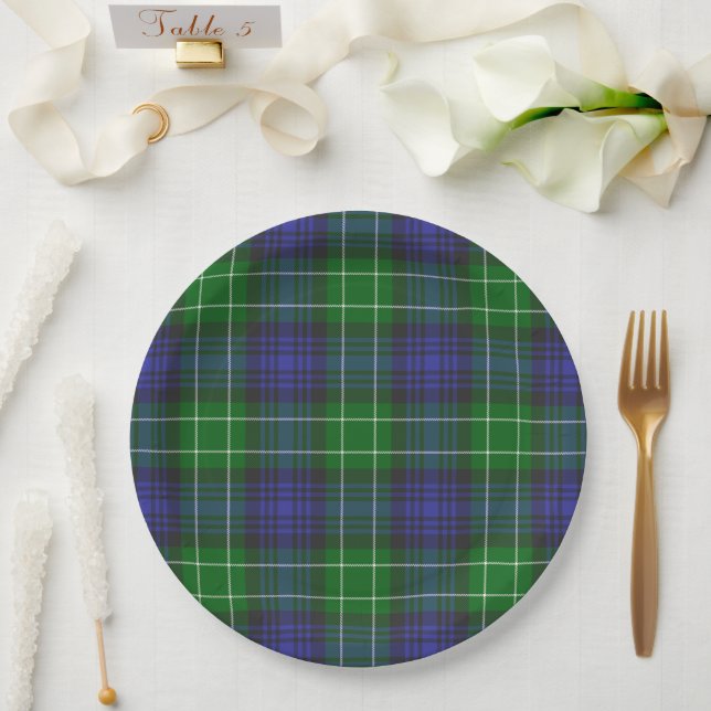 Abercrombie Blau Grün Tartan Schottenmuster Schott Pappteller (Hochzeit)
