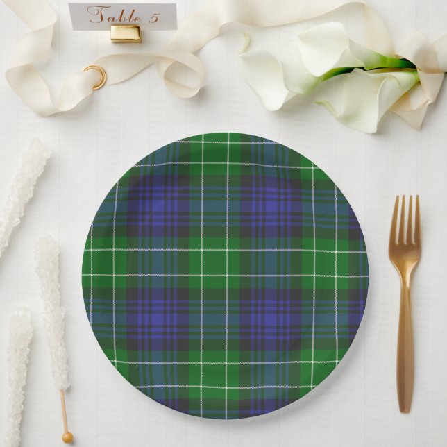 Abercrombie Blue Green Tartan Kariert schottisch Pappteller (Hochzeit)