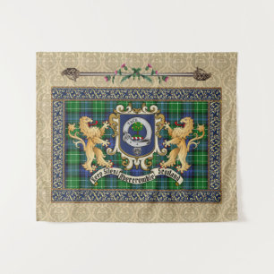 Abercrombie-Clan-Abzeichen & Tartan mit Löwen Wandteppich