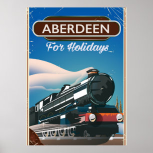 Aberdeen Scotland vintage train travel poster