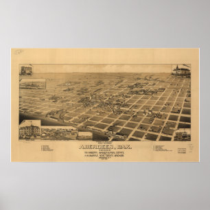 Aberdeen South Dakota 1883 Antique Panoramabalkart Poster