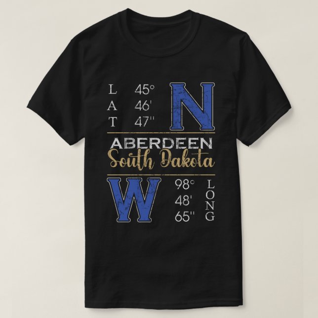Aberdeen South Dakota Latitude und Länge T-Shirt (Design vorne)