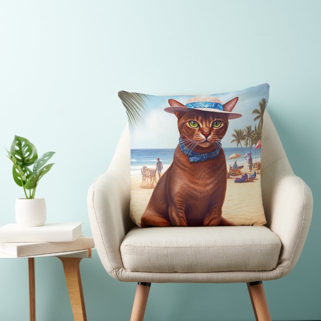 Abessinienkatze am Strand, Sommergeschenk für Katz Kissen (Stuhl )