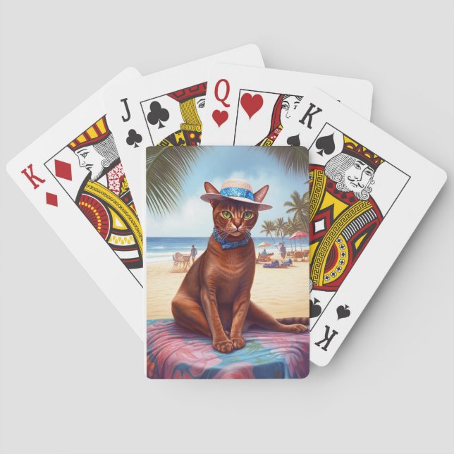 Abessinienkatze am Strand, Sommergeschenk für Katz Spielkarten (Rückseite)