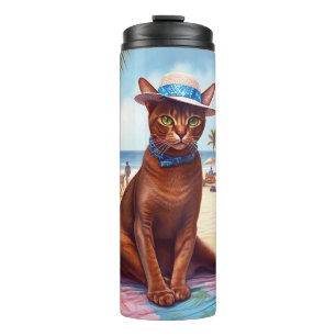 Abessinienkatze am Strand, Sommergeschenk für Katz Thermosbecher