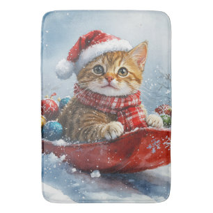 Abessinienkatze in Sledge Lass es Schnee Weihnacht Badematte